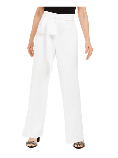 ADRIANNA PAPELL Womens Ivory Stretch Zippered Wear To Work Wide Leg Pants 4