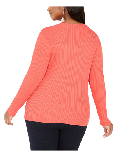 INC Womens Orange Ribbed Long Sleeve Surplice Neckline Sweater Plus 3X