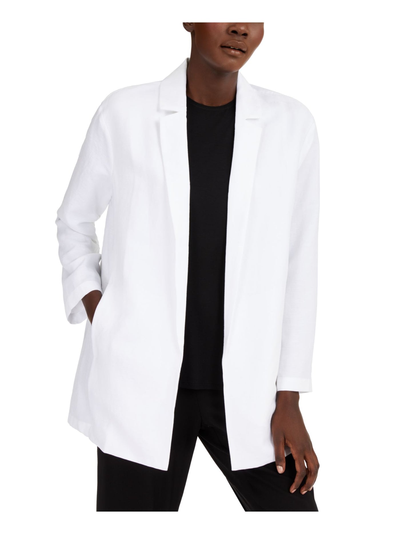 EILEEN FISHER Womens White Pocketed Long Sleeve Collared Blazer Jacket M