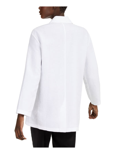EILEEN FISHER Womens White Pocketed Long Sleeve Collared Blazer Jacket M