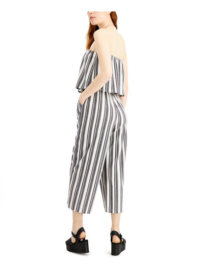 BEBOP Womens Black Stretch Pocketed Popover Cropped Striped Sleeveless Strapless Wide Leg Jumpsuit Juniors S