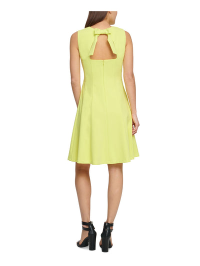 DKNY Womens Green Zippered Bow-trim Cutout-back Sleeveless Crew Neck Above The Knee Party Fit + Flare Dress 6
