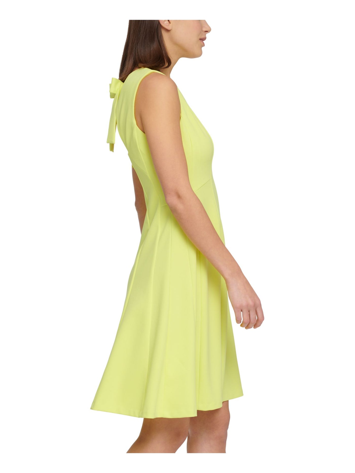 DKNY Womens Green Zippered Bow-trim Cutout-back Sleeveless Crew Neck Above The Knee Party Fit + Flare Dress 6