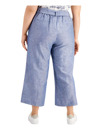 BAR III Womens Blue Pocketed Tie-waist Heather Wide Leg Pants Plus 16W