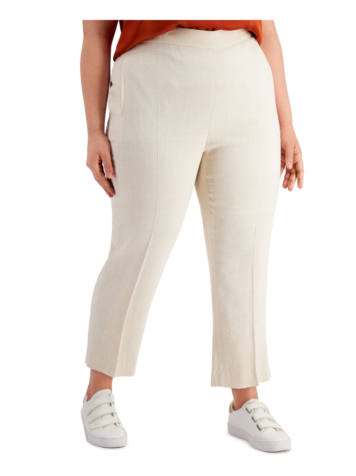 BAR III Womens Beige Textured Pocketed Pull On Style Wear To Work High Waist Pants Plus 20W