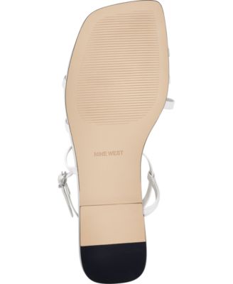NINE WEST Womens Ivory Comfort Strappy Adjustable Mani Square Toe Block Heel Buckle Slingback Sandal M