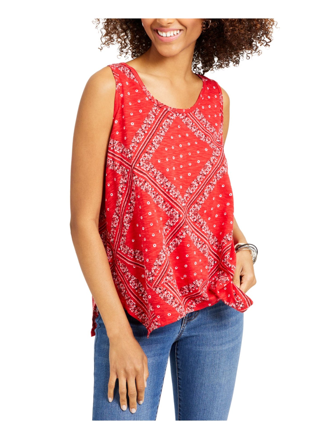 STYLE & COMPANY Womens Red Sleeveless Jewel Neck Handkerchief Top Size: XS