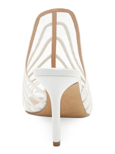 INC Womens White Caged Vinyl Padded Lavel Open Toe Stiletto Slip On Heeled Mules Shoes 5 M
