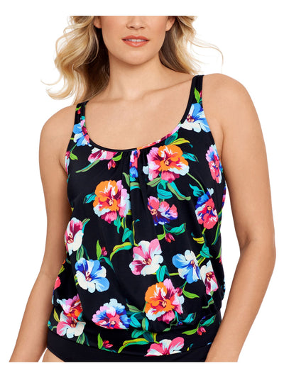 SWIM SOLUTIONS Women's Multi Color Floral Stretch Underwire No Cups Lined Blouson Adjustable Scoop Neck Tankini Swimsuit Top 8