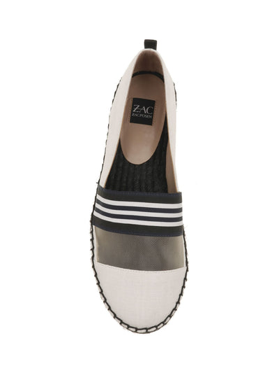ZAC ZAC POSEN Womens White Striped Ribbon Mesh Insert Details Comfort Vida Round Toe Platform Slip On Espadrille Shoes 6.5 M