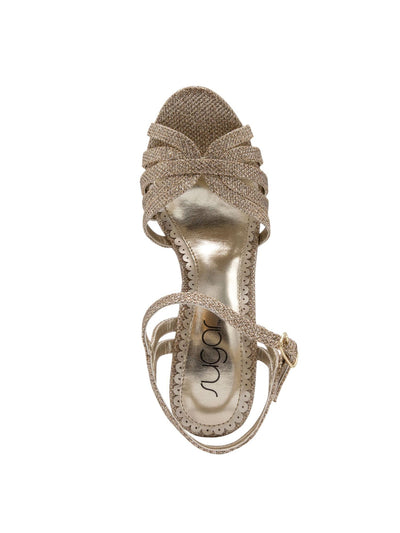 SUGAR Womens Silver 1" Platform Glitter Ankle Strap Padded Capricorn Almond Toe Wedge Buckle Slingback Sandal 9 M