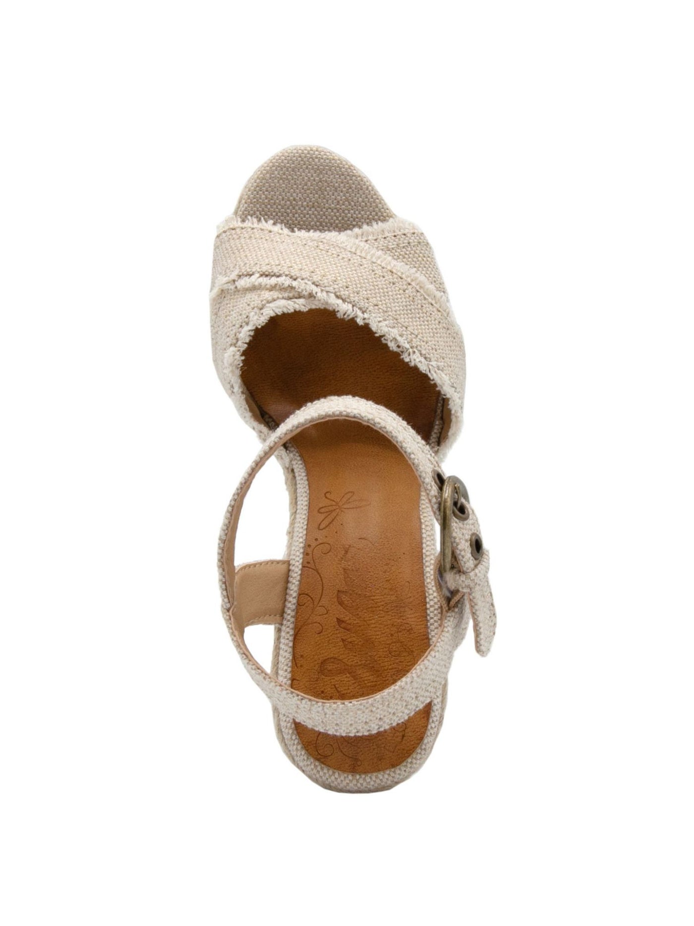 SUGAR Womens Beige Frayed Padded Jute Adjustable Strap Woven Fave Round Toe Wedge Buckle Espadrille Shoes 8 M