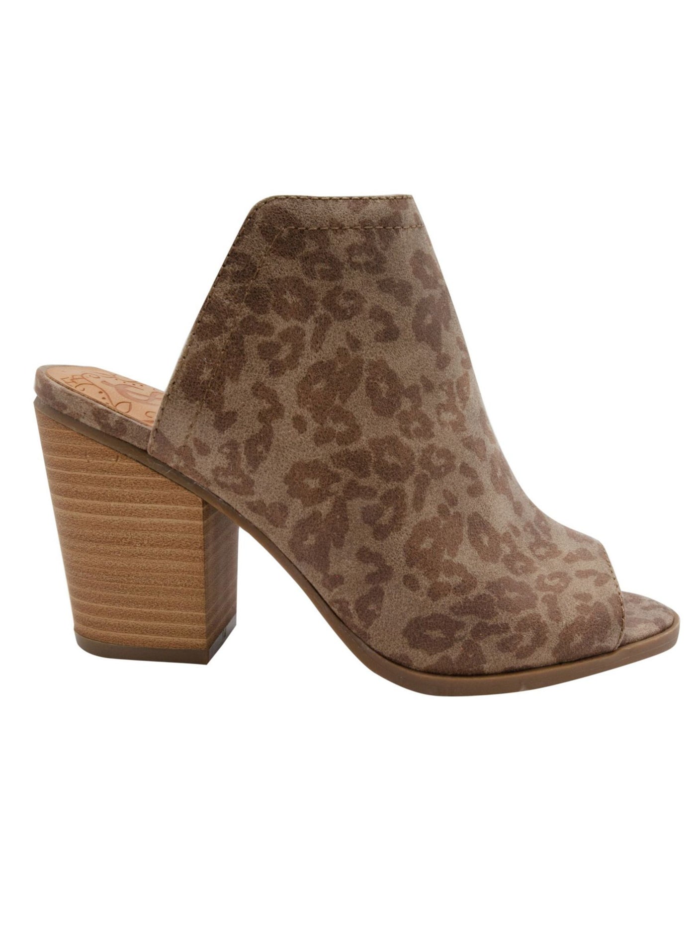 SUGAR Womens Brown Animal Print Peppermint Peep Toe Block Heel Slip On Dress Heeled Mules Shoes 9.5