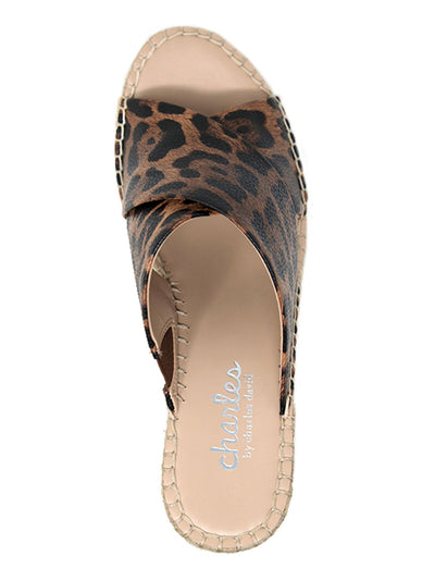 CHARLES BY CHARLES DAVID Womens Brown Leopard Print Crisscross Straps Side Gore 1/2" Platform Cushioned Neutron Round Toe Wedge Slip On Dress Espadrille Shoes 9 M