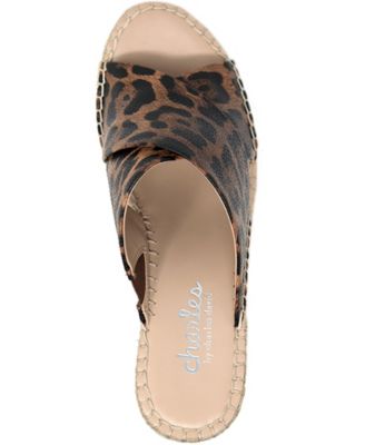 CHARLES BY CHARLES DAVID Womens Brown Leopard Print Crisscross Straps Side Gore 1/2" Platform Cushioned Neutron Round Toe Wedge Slip On Dress Espadrille Shoes M