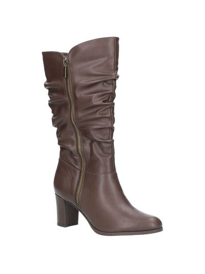 EASY STREET Womens Brown Padded Ruched Mara Round Toe Block Heel Zip-Up Slouch Boot 10 M