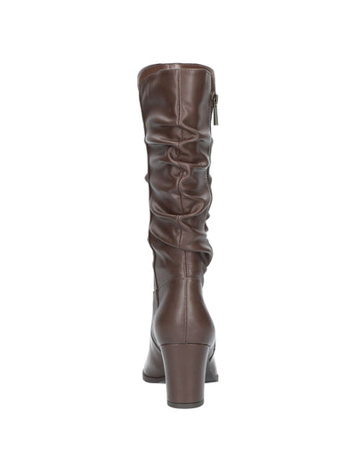 EASY STREET Womens Brown Padded Ruched Mara Round Toe Block Heel Zip-Up Slouch Boot 10 M
