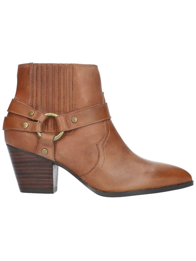 BELLA VITA Womens Brown Harness Accent Cushioned Pointed Toe Stacked Heel Zip-Up Booties 6