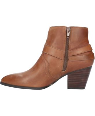 BELLA VITA Womens Brown Harness Accent Cushioned Pointed Toe Stacked Heel Zip-Up Booties M