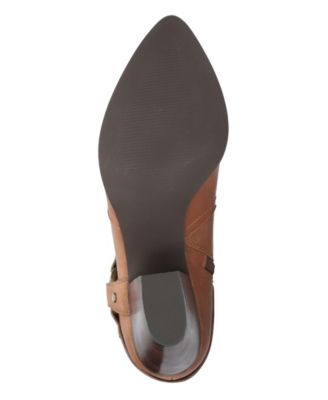 BELLA VITA Womens Brown Harness Accent Cushioned Pointed Toe Stacked Heel Zip-Up Leather Booties 7