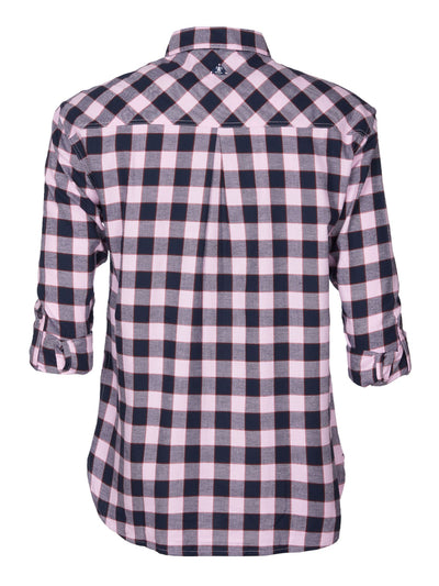 BARBOUR Womens Purple Check Cuffed Button Up Top Size: 14