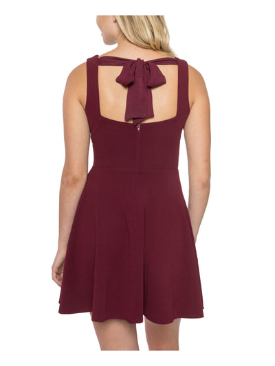 B DARLIN Womens Burgundy Stretch Zippered Darted Bow-back Tie Lined Sleeveless Round Neck Short Party Fit + Flare Dress Juniors 13\14