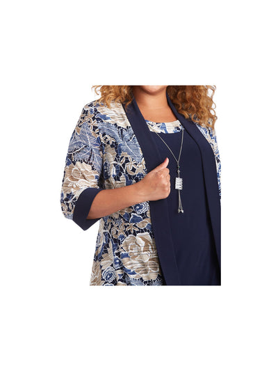 R&M RICHARDS Womens Blue 3/4 Sleeve Printed Formal Jacket 6