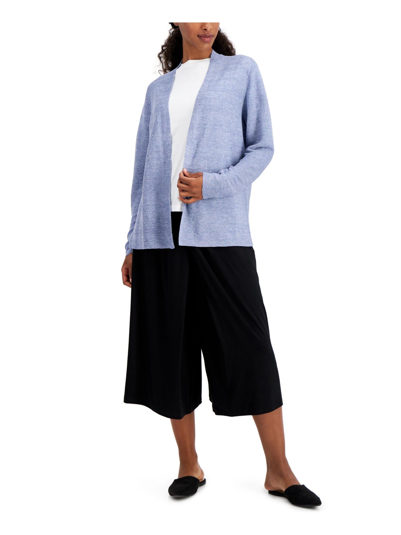 EILEEN FISHER Womens Light Blue Long Sleeve Open Cardigan Sweater S