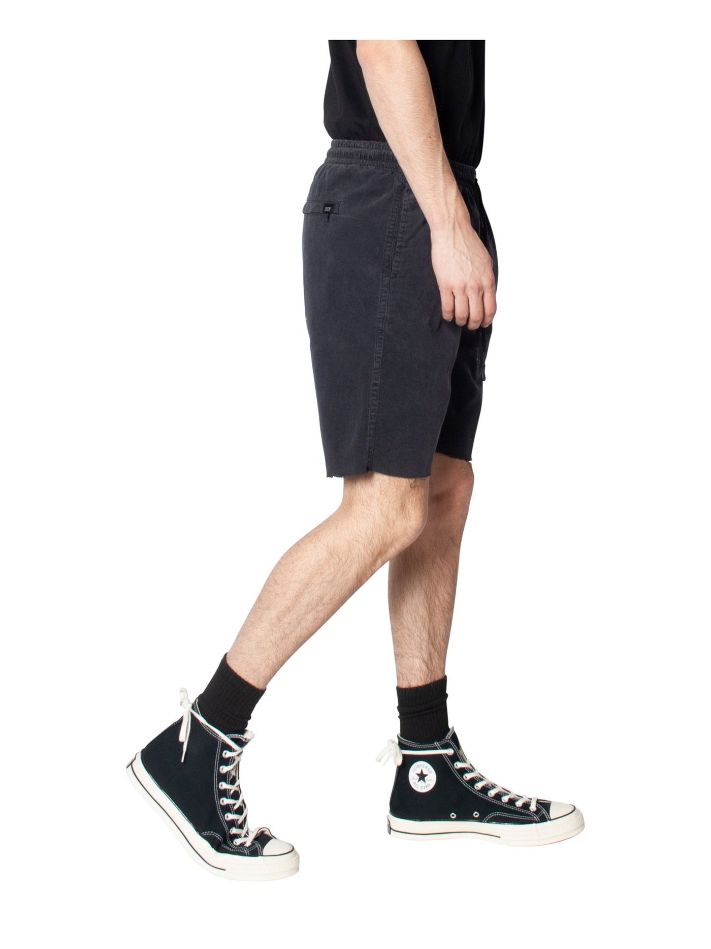 ZGY DENIM Mens Jetty Black Drawstring Flat Front Relaxed Fit Cotton Shorts S