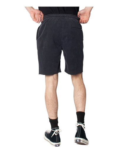 ZGY DENIM Mens Jetty Black Drawstring Flat Front Relaxed Fit Cotton Shorts S