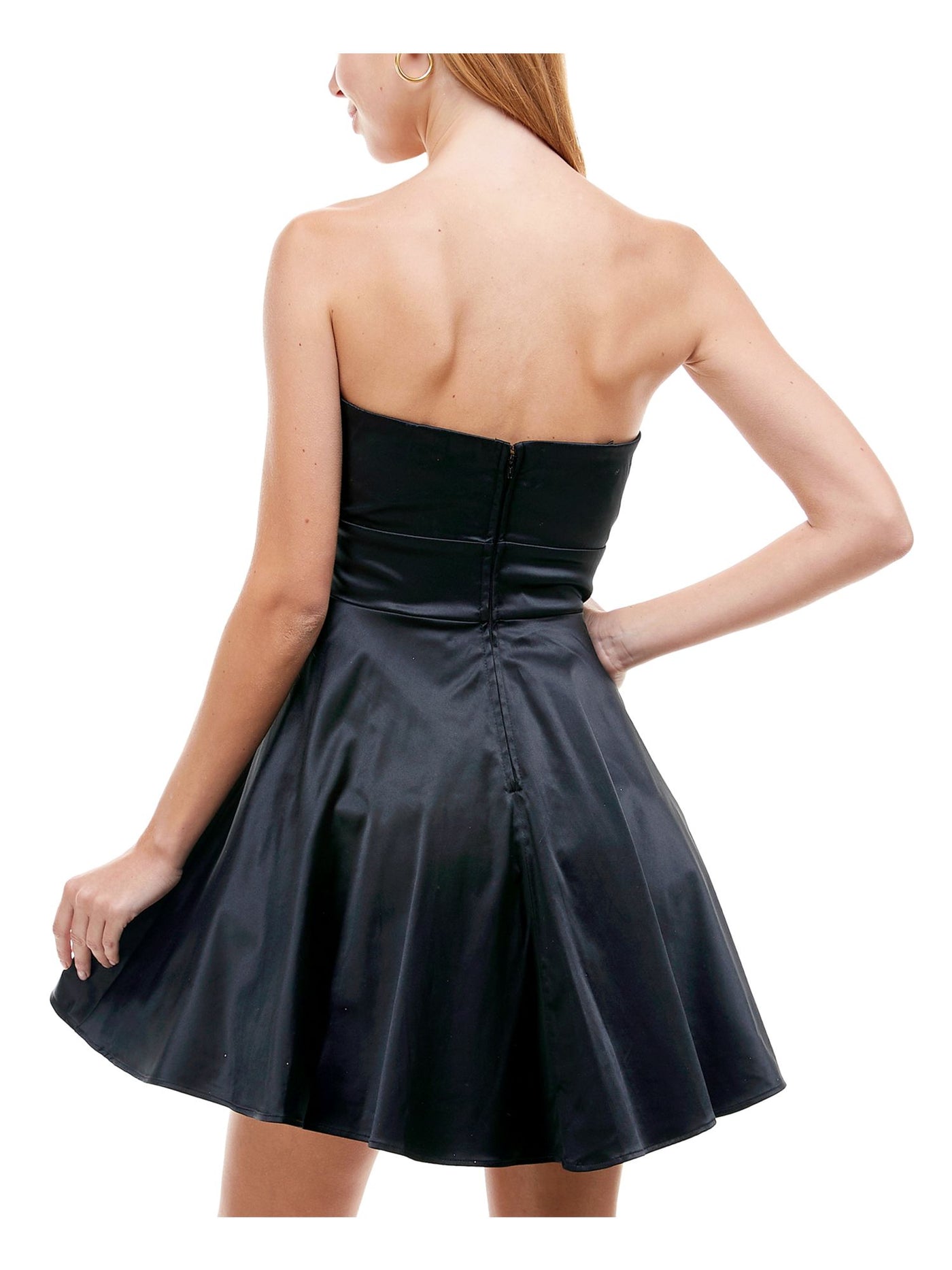 CITY STUDIO Womens Black Zippered Ruffled Sleeveless Sweetheart Neckline Mini Party Fit + Flare Dress Juniors 9