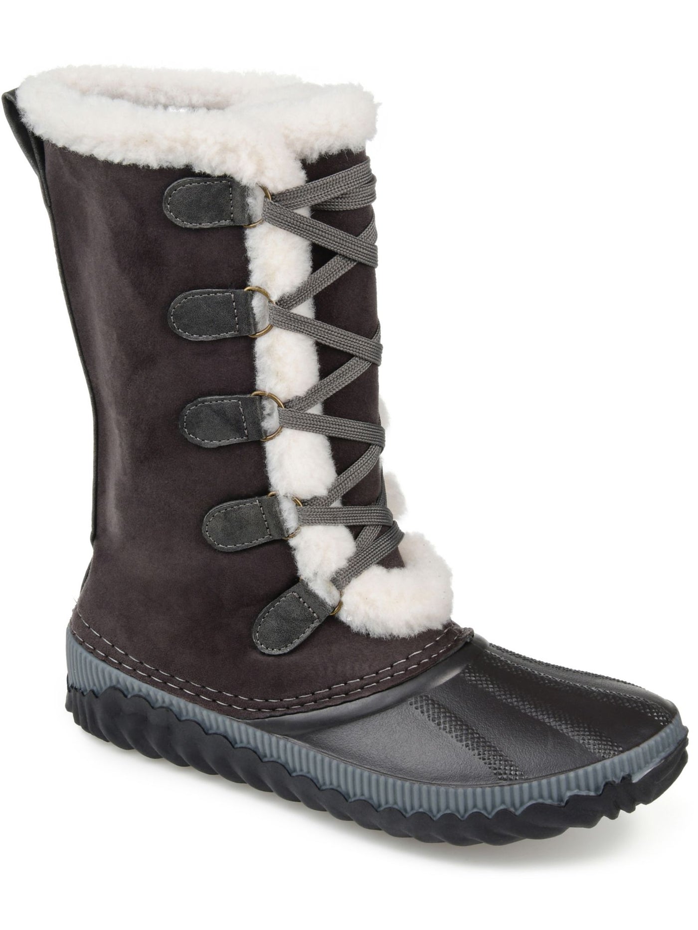 JOURNEE COLLECTION Womens Gray Two-Toned Insulated Waterproof Round Toe Lace-Up Snow Boots 6