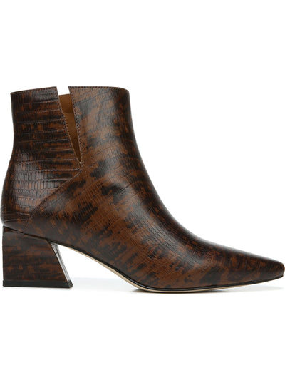FRANCO SARTO Womens Brown Animal Print Architectual Block Heel Pointed Toe Zip-Up Leather Dress Booties M