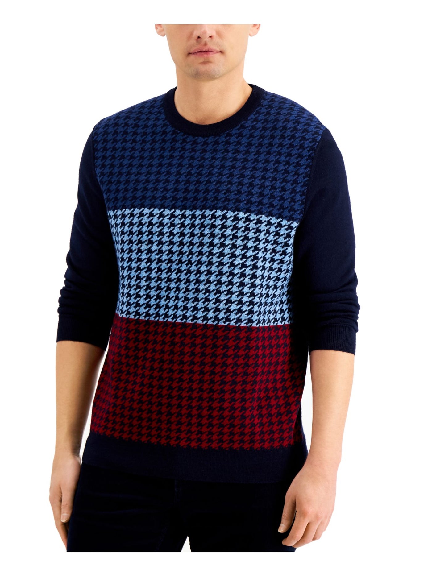 CLUBROOM Mens Navy Color Block Crew Neck Pullover Sweater S