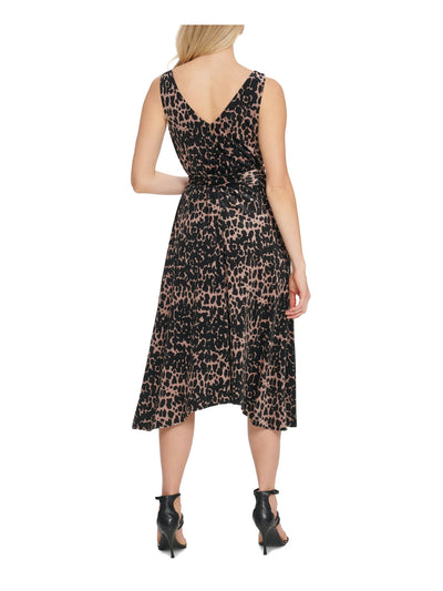 DKNY Womens Black Belted Animal Print Evening Faux Wrap Dress 6