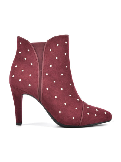 RIALTO Womens Burgundy Studded Pointed Toe Stiletto Zip-Up Dress Booties 7