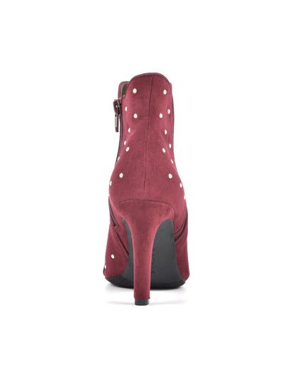 RIALTO Womens Red Studded Pointed Toe Stiletto Zip-Up Dress Booties 10
