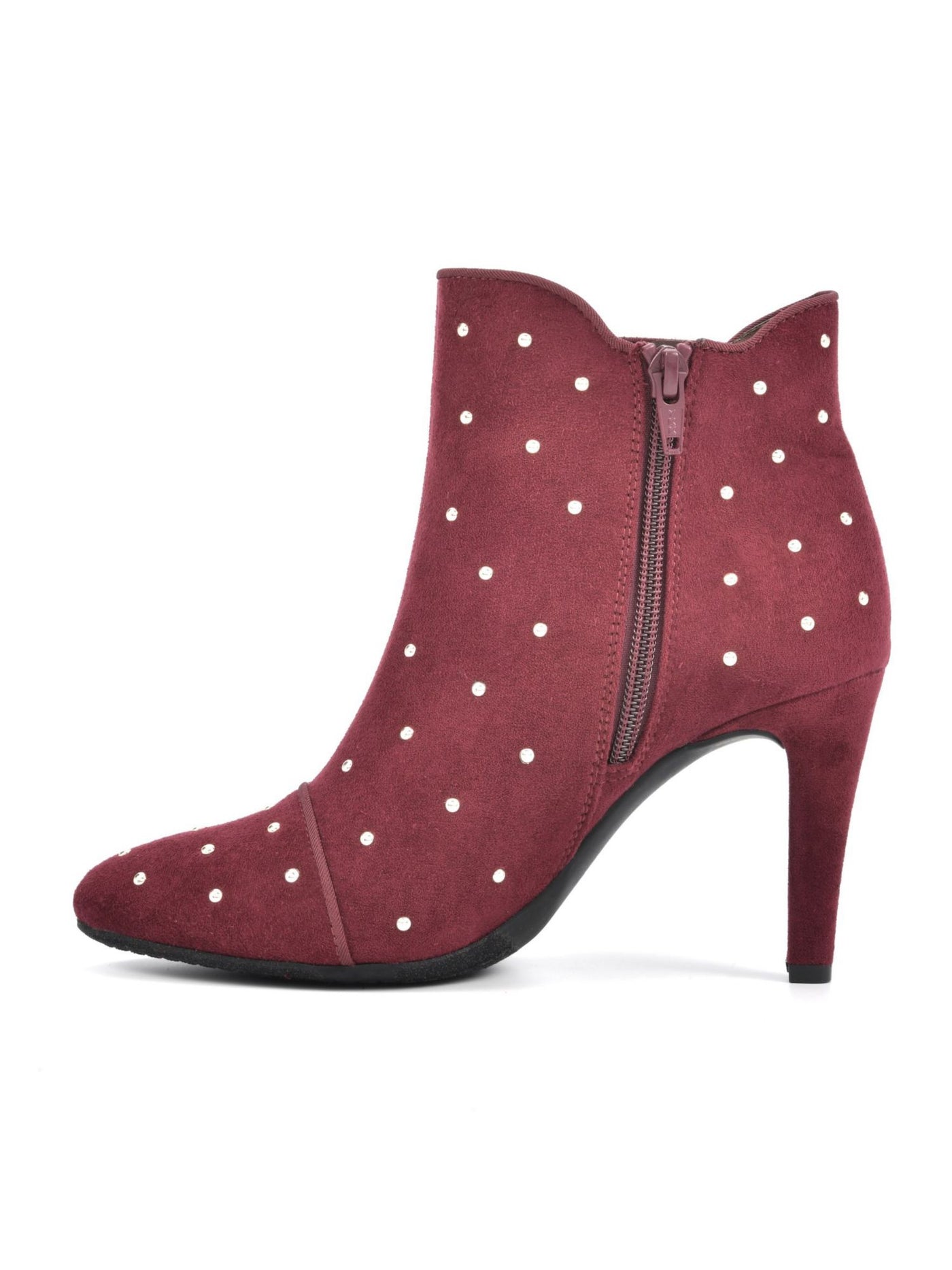 RIALTO Womens Burgundy Studded Pointed Toe Stiletto Zip-Up Dress Booties 7