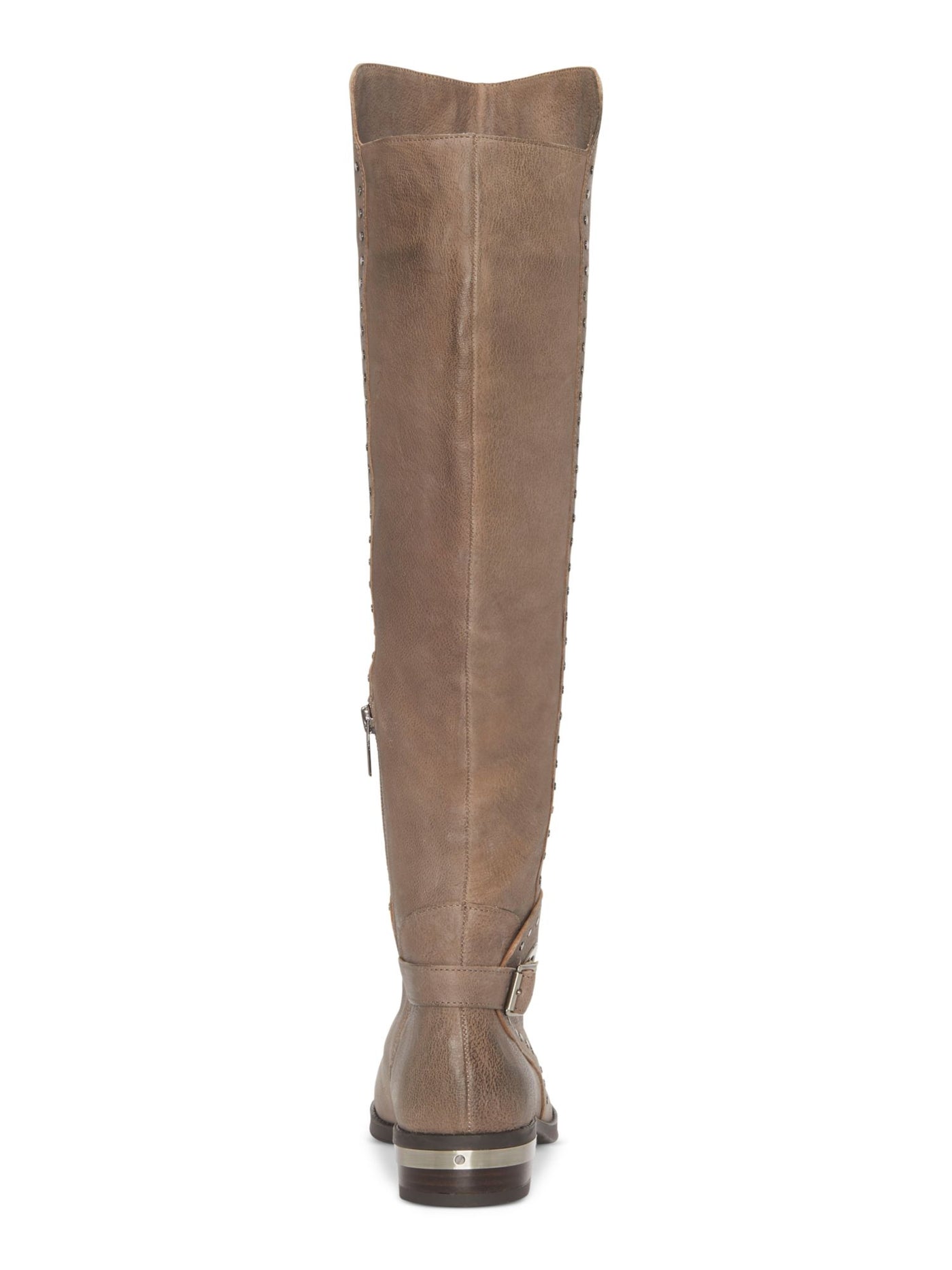 VINCE CAMUTO Womens Beige Heel Accent Cushioned Studded Round Toe Stacked Heel Zip-Up Leather Riding Boot 5
