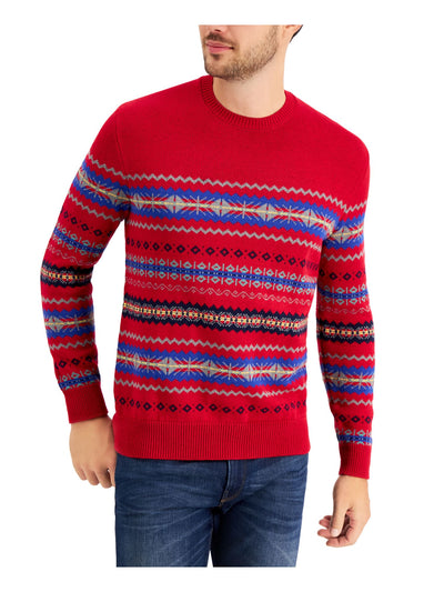 CLUBROOM Mens Red Fair Isle Crew Neck Pullover Sweater S