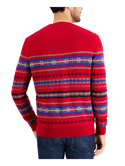 CLUBROOM Mens Red Fair Isle Crew Neck Pullover Sweater XL