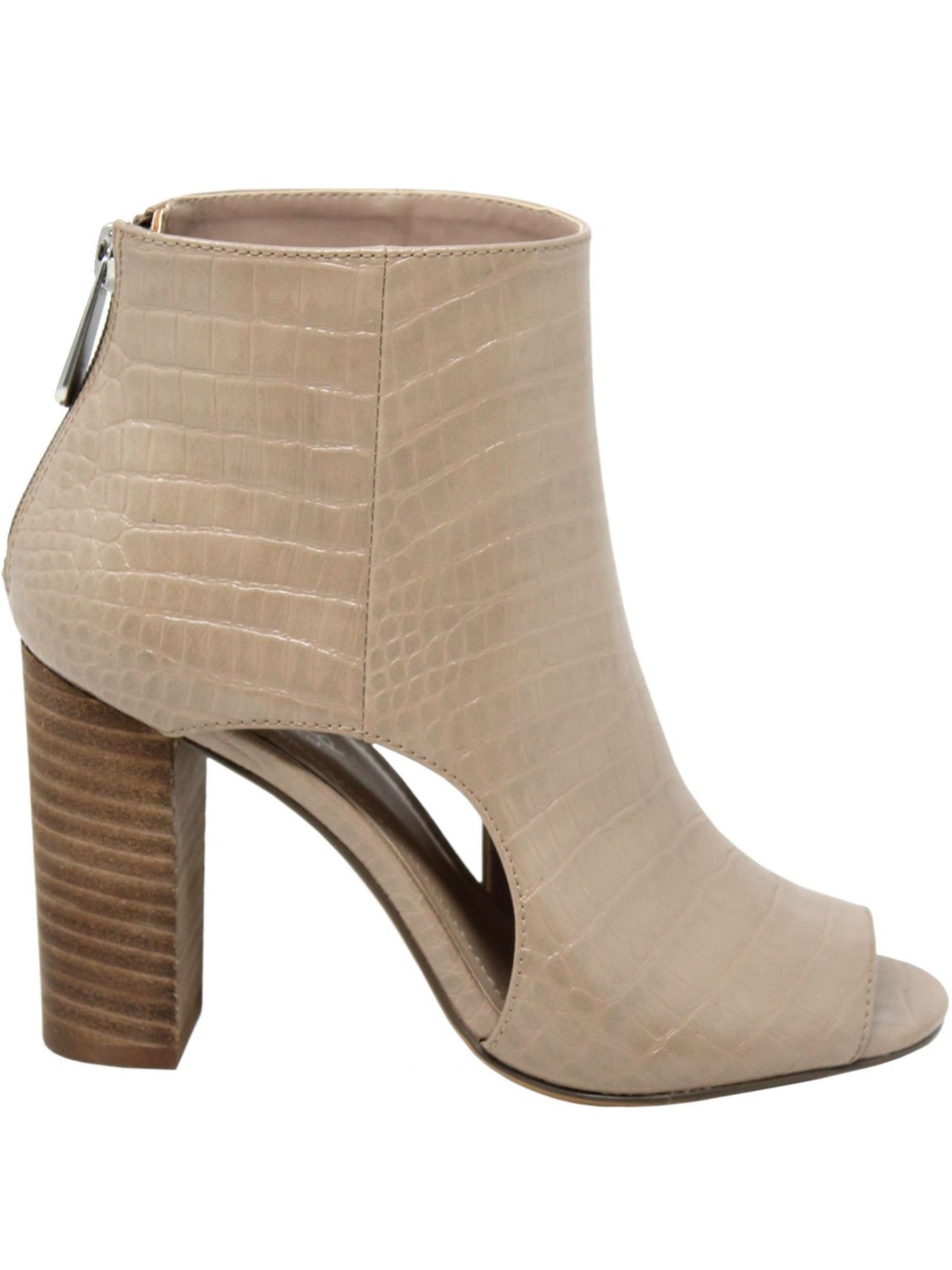 CHARLES BY CHARLES DAVID Womens Beige Side Cutouts Cushioned Fable Peep Toe Stacked Heel Zip-Up Dress Booties 6.5