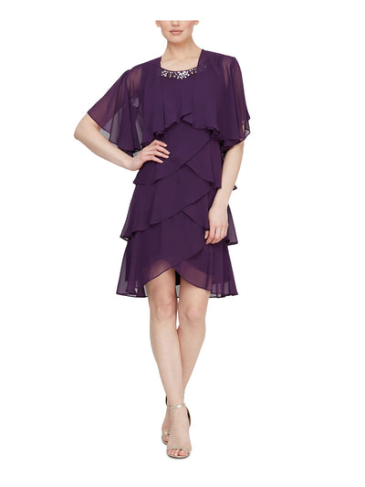 SLNY Womens Purple Sheer Open Front Evening Jacket Plus Size: 14W