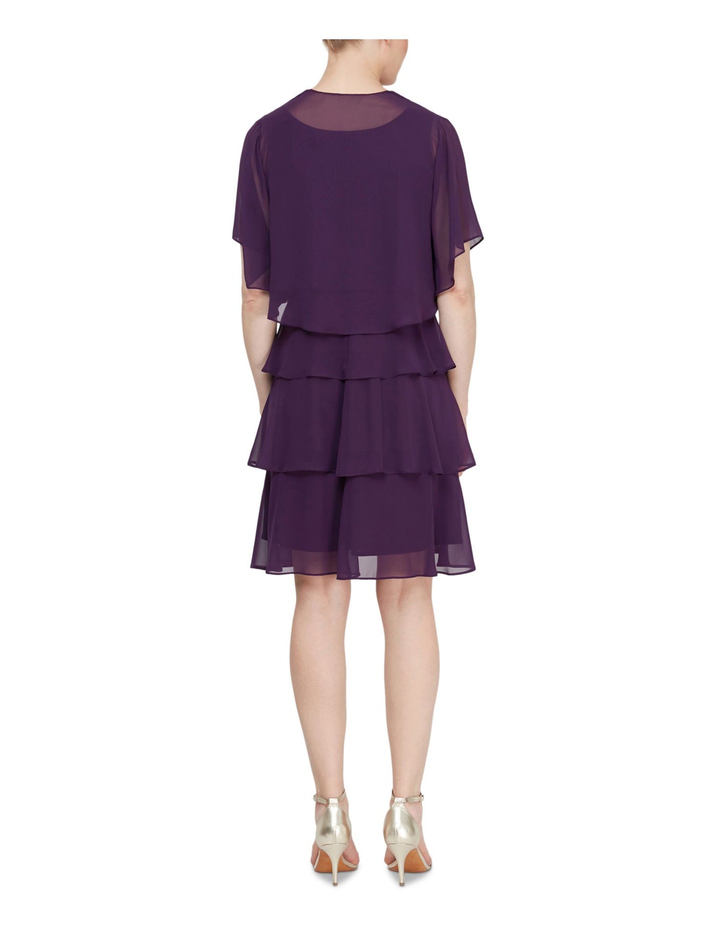 SLNY Womens Purple Sheer Open Front Evening Jacket Plus Size: 14W