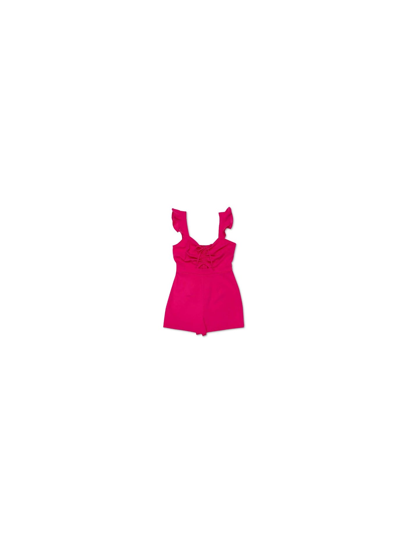 BAR III Womens Pink Cut Out Ruched Tie Flutter Sweetheart Neckline Straight leg Romper 14