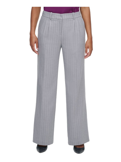 CALVIN KLEIN Womens Gray Pocketed Zippered Hook And Bar Closure Mid-rise Striped Wear To Work Pants 12