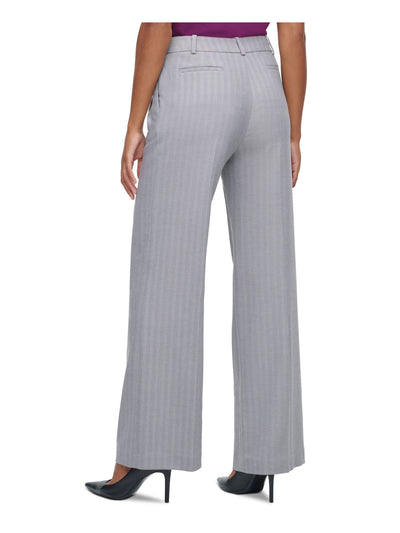 CALVIN KLEIN Womens Gray Pocketed Zippered Hook And Bar Closure Mid-rise Striped Wear To Work Pants 12