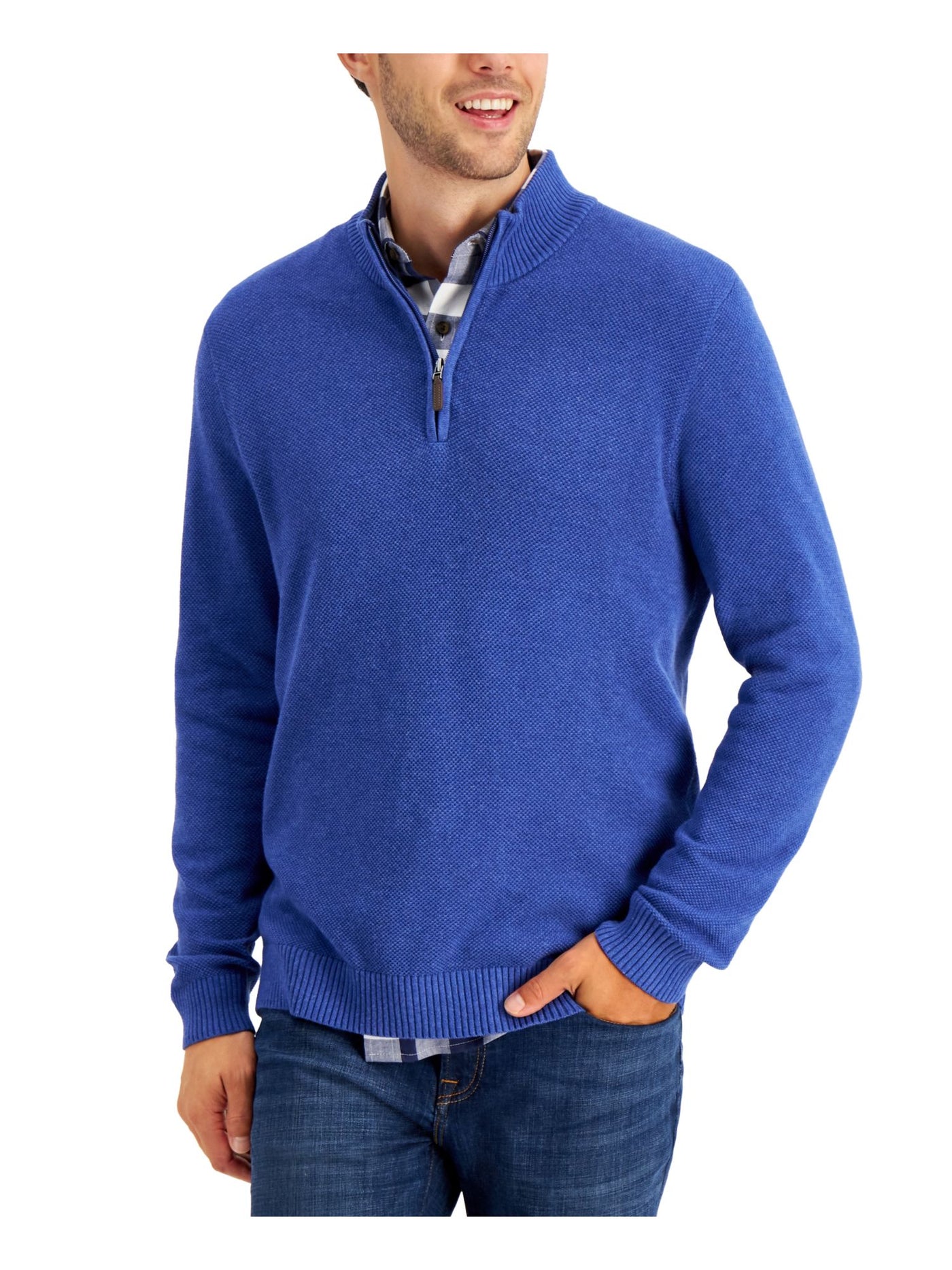 CLUBROOM Mens Blue Mock Neck Classic Fit Quarter-Zip Pullover Sweater S