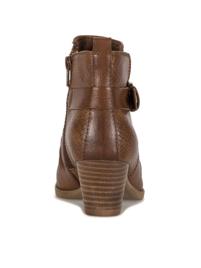 BARETRAPS Womens Brown Reptile Ruched Upper Back Pull Tab Buckle Accent Cushioned Rebel Round Toe Block Heel Zip-Up Booties 8.5 M