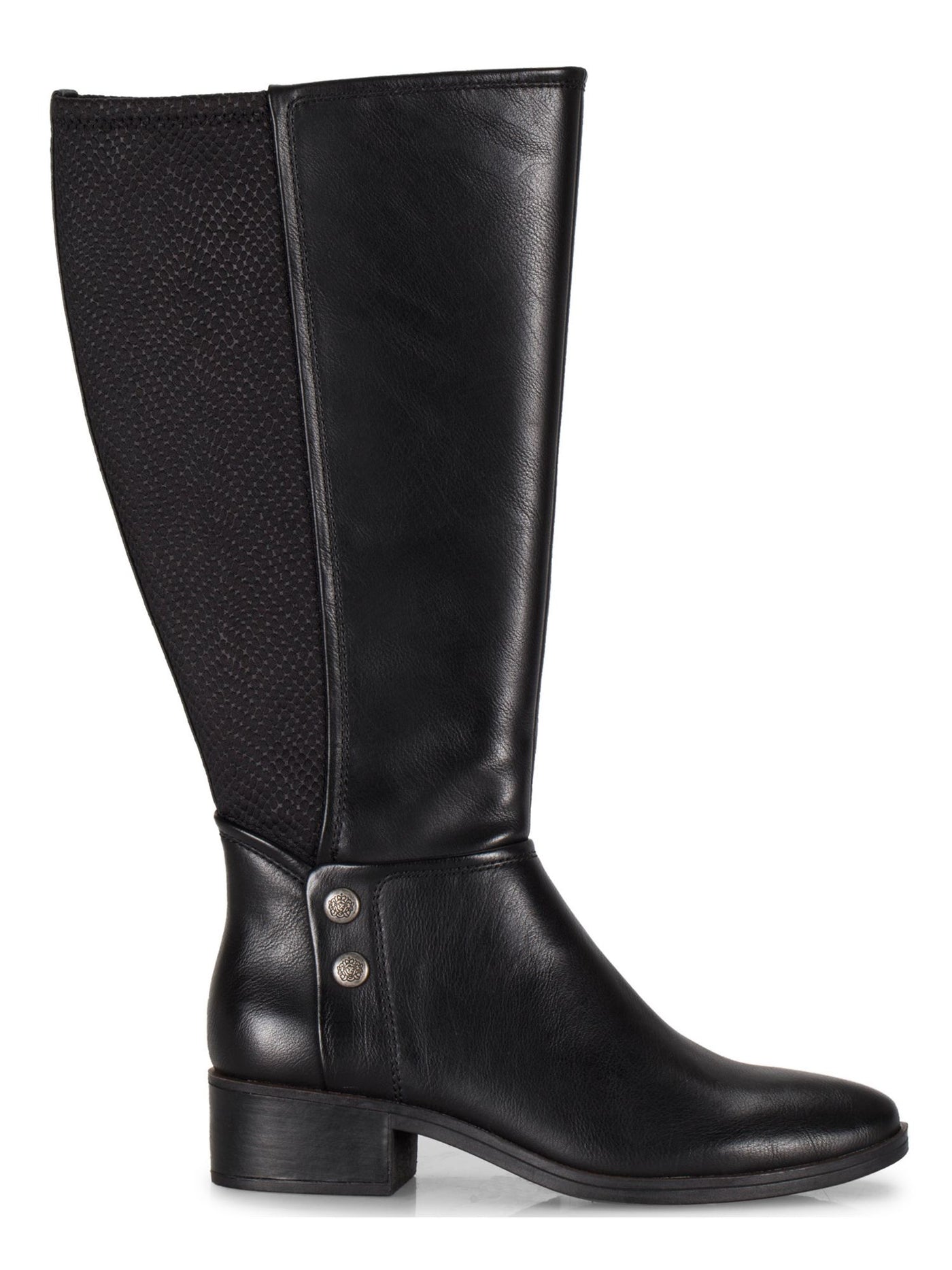 BARETRAPS Womens Black Studded Wide Calf Almond Toe Stacked Heel Zip-Up Heeled Boots 5